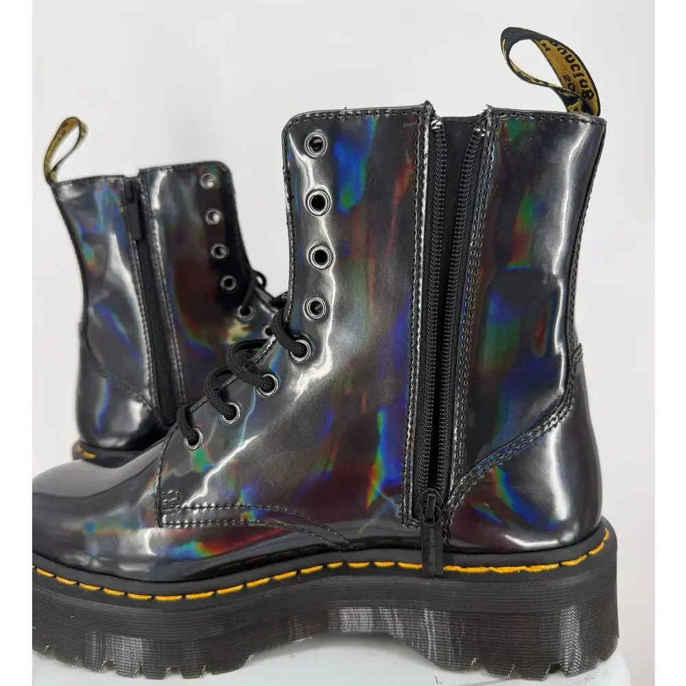 New Doc Dr. Martens Jadon Hologram Black Gray Leather Platform Boot Size Mens 11